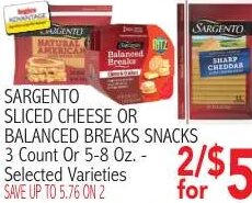 Sargento Sliced Cheese or Balanced Breaks Snacks at Ingles Markets