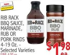 Rib Rack BBQ Sauce, Marinade, Rub or Pork Rinds at Ingles Markets