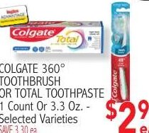 Colgate 360° Toothbrush or Total Toothpaste at Ingles Markets