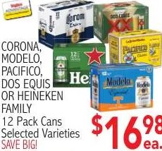 Corona, Modelo, Pacifico, Dos Equis or Heineken Family at Ingles Markets