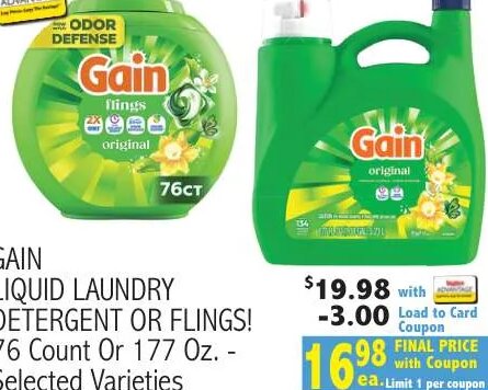 Gain Liquid Laundry Detergent or Flings! at Ingles Markets