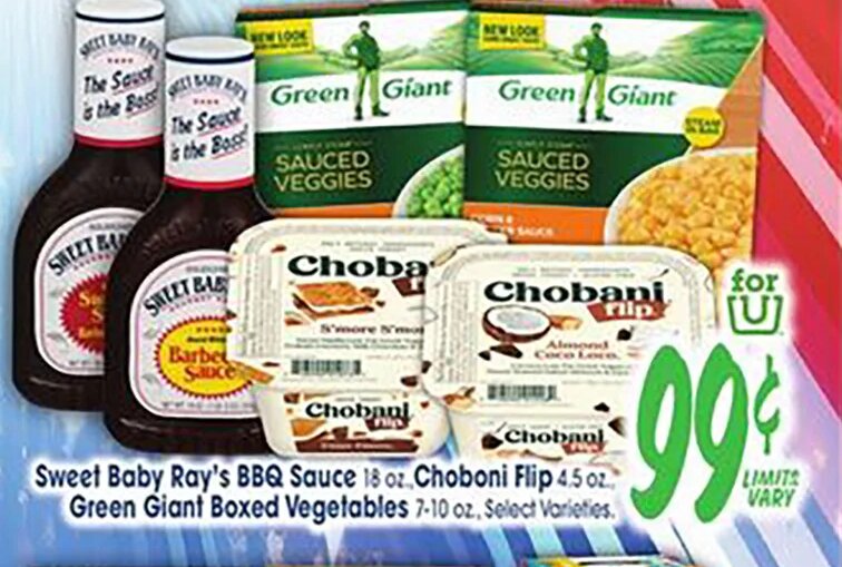 Sweet Baby Ray's BBQ Sauce, Chobani Flip, Green Giant Boxed Vegetables at Jewel-Osco