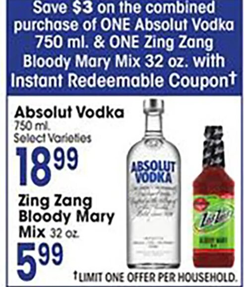 Absolut Vodka & Zing Zang Bloody Mary Mix