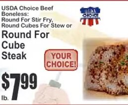 USDA Choice Beef Round For Cube Steak at Key Food