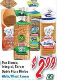 Pan Blanco, Integral, Cero o Doble Fibra Bimbo at La Bonita