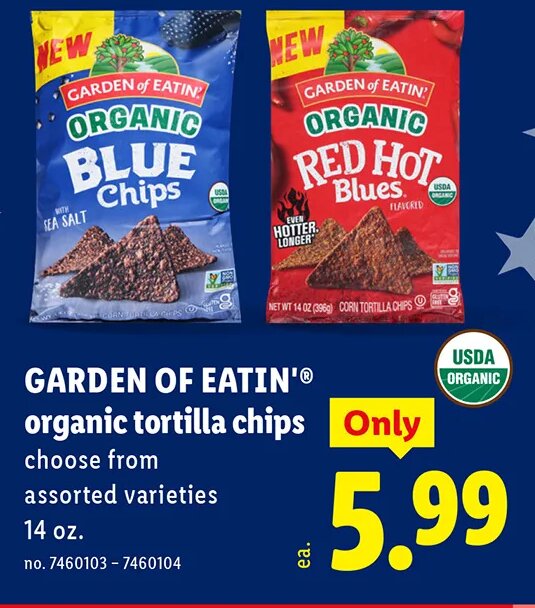 GARDEN OF EATIN' organic tortilla chips at Lidl