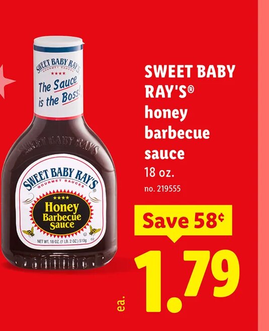 SWEET BABY RAY'S honey barbecue sauce at Lidl
