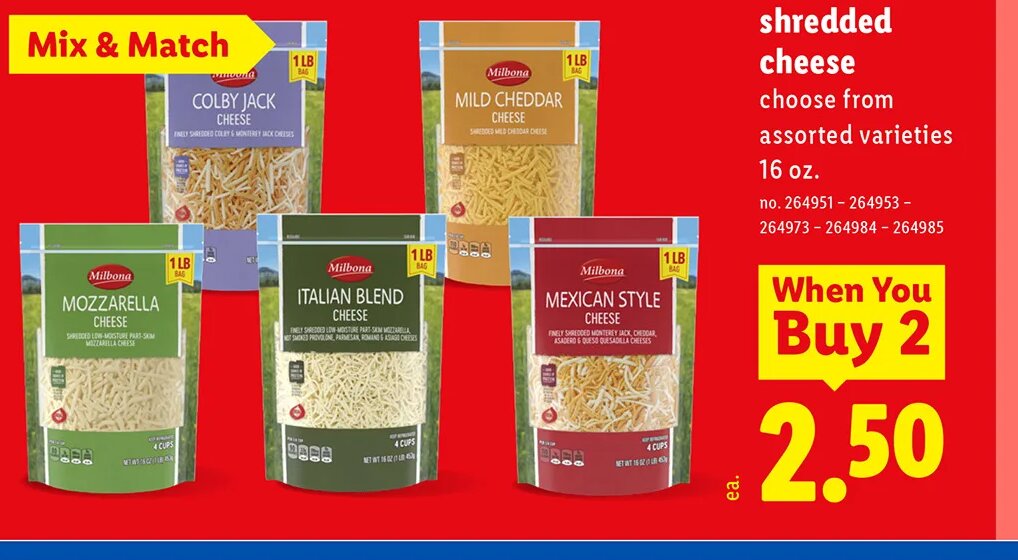 MILBONA shredded cheese at Lidl