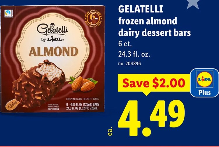 GELATELLI frozen almond dairy dessert bars