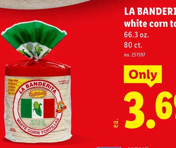 LA BANDERITA white corn tortillas at Lidl