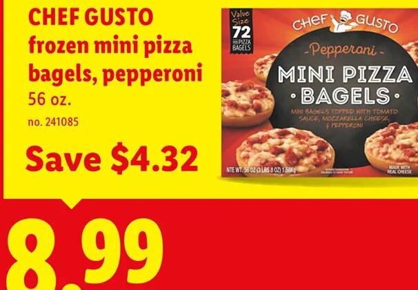 CHEF GUSTO frozen mini pizza bagels, pepperoni at Lidl
