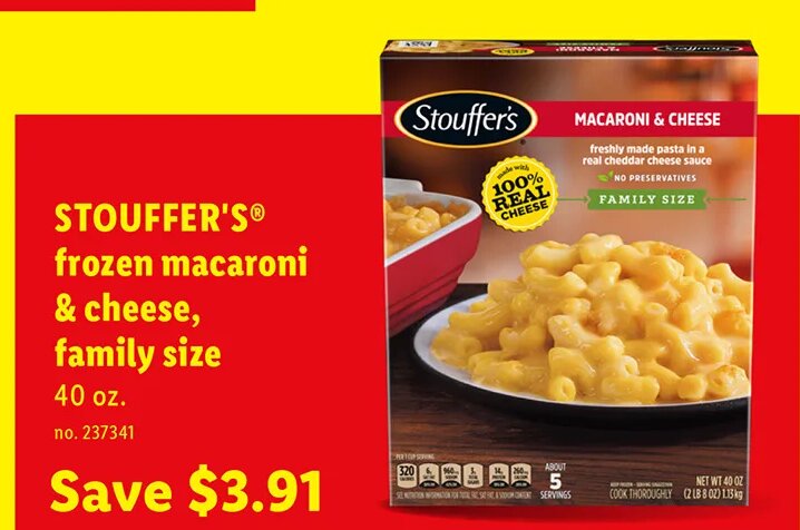STOUFFER'S frozen macaroni & cheese, family size at Lidl