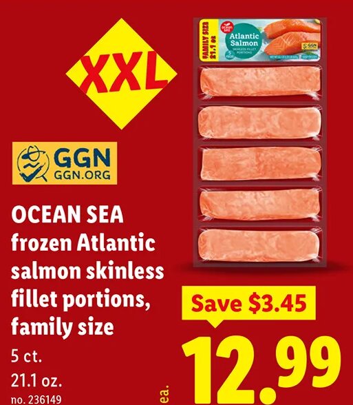 OCEAN SEA frozen Atlantic salmon fillet portions, family size