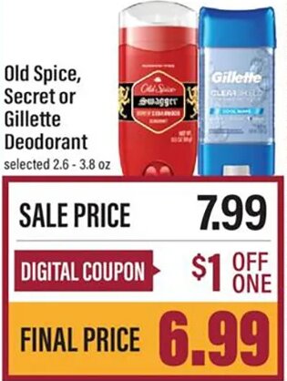 Old Spice, Secret or Gillette Deodorant at Lowes Foods
