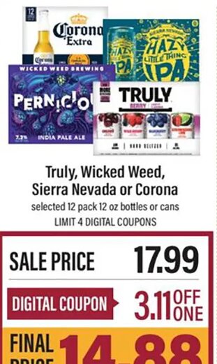 Truly, Wicked Weed, Sierra Nevada or Corona at Lowes Foods