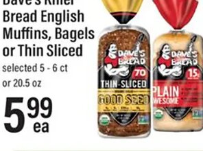 Dave's Killer Bread English Muffins, Bagels or Thin Sliced