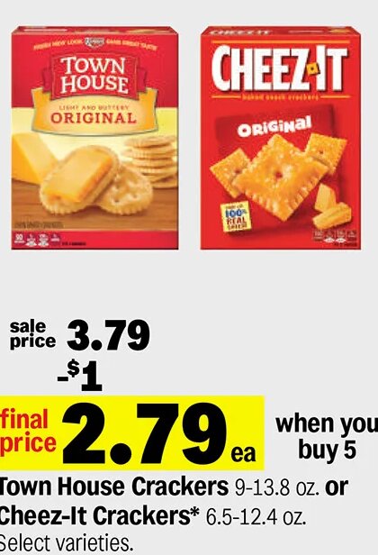 Town House Crackers or Cheez-It Crackers at Meijer