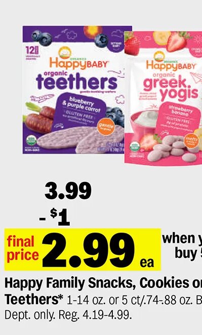 Happy Family Snacks, Cookies or Teethers at Meijer