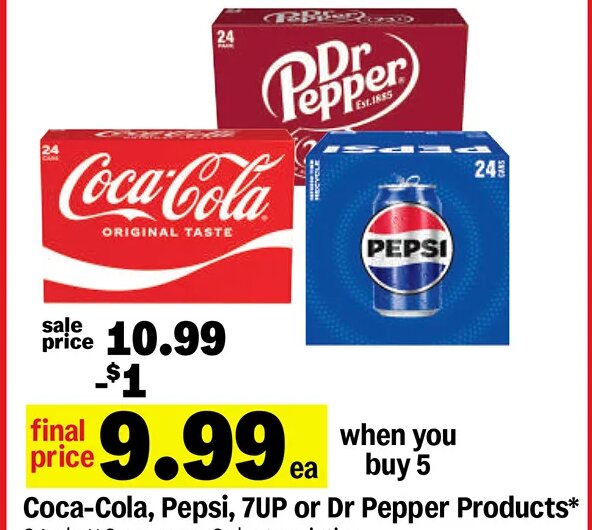 Coca-Cola, Pepsi, 7UP or Dr Pepper Products