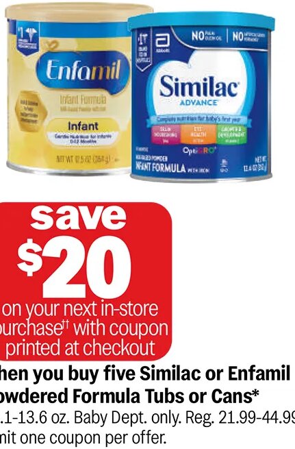 Similac or Enfamil Powdered Formula Tubs or Cans*