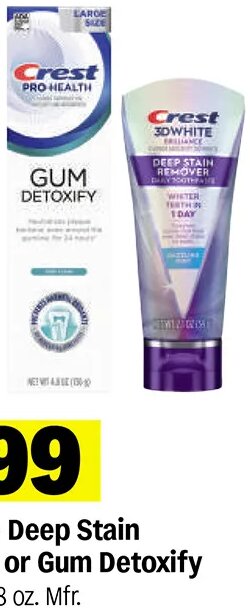 Crest 3D White Deep Stain Remover or Gum Detoxify Toothpaste at Meijer