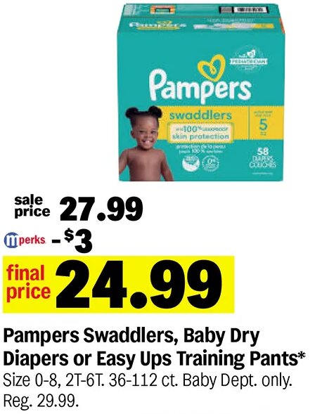 Pampers Swaddlers, Baby Dry Diapers or Easy Ups Training Pants at Meijer