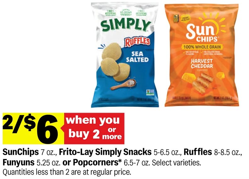 SunChips, Frito-Lay Simply Snacks, Ruffles or Popcorners