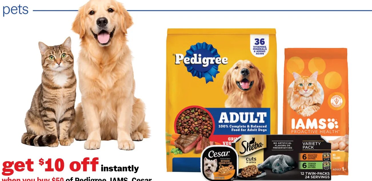 Pedigree, IAMS, Cesar, Temptations, Greenies or Sheba Pet Food or Treats