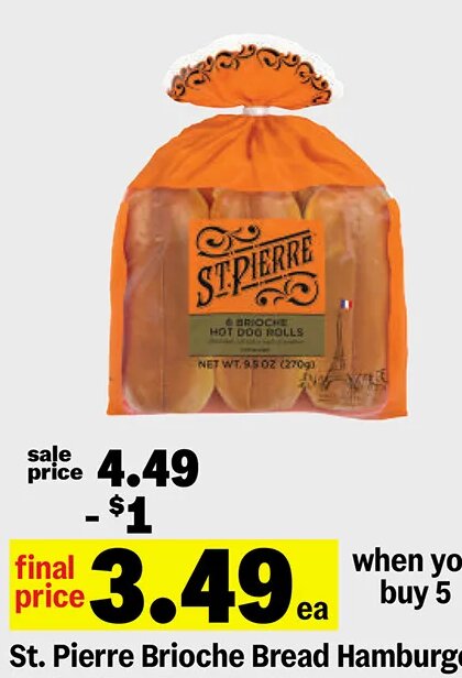 St. Pierre Brioche Bread Hamburger or Hot Dog Buns