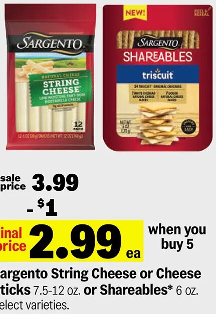 Sargento String Cheese or Cheese Sticks or Shareables at Meijer