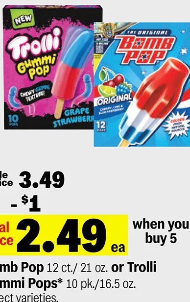 Bomb Pop or Trolli Gummi Pops at Meijer