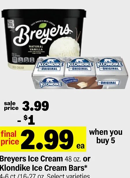 Breyers Ice Cream or Klondike Ice Cream Bars at Meijer