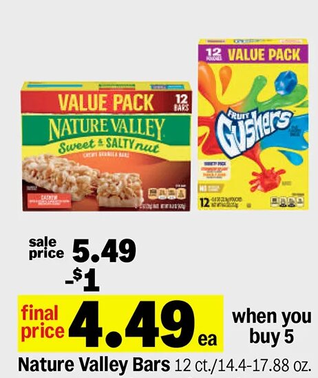 Nature Valley Bars or Betty Crocker Fruit Gushers or Fruit Snacks at Meijer