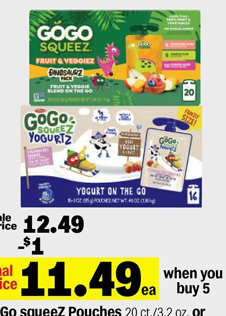 GoGo squeeZ Pouches or Yogurtz