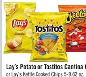 Lay's Potato or Tostitos Cantina Chips or Lay's Kettle Cooked Chips