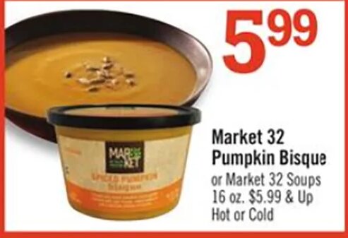 Market 32 Pumpkin Bisque or Market 32 Soups at Price Chopper