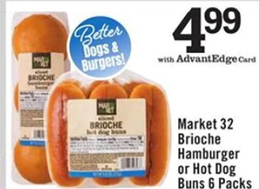 Market 32 Brioche Hamburger or Hot Dog Buns 6 Packs