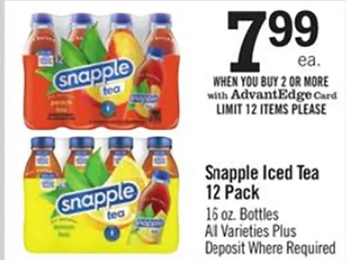 Snapple Iced Tea 12 Pack at Price Chopper
