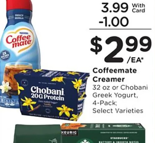 Coffeemate Creamer or Chobani Greek Yogurt at Ralphs