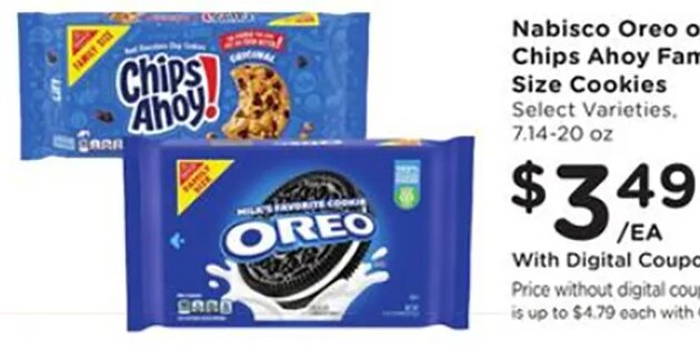 Nabisco Oreo or Chips Ahoy Family Size Cookies at Ralphs