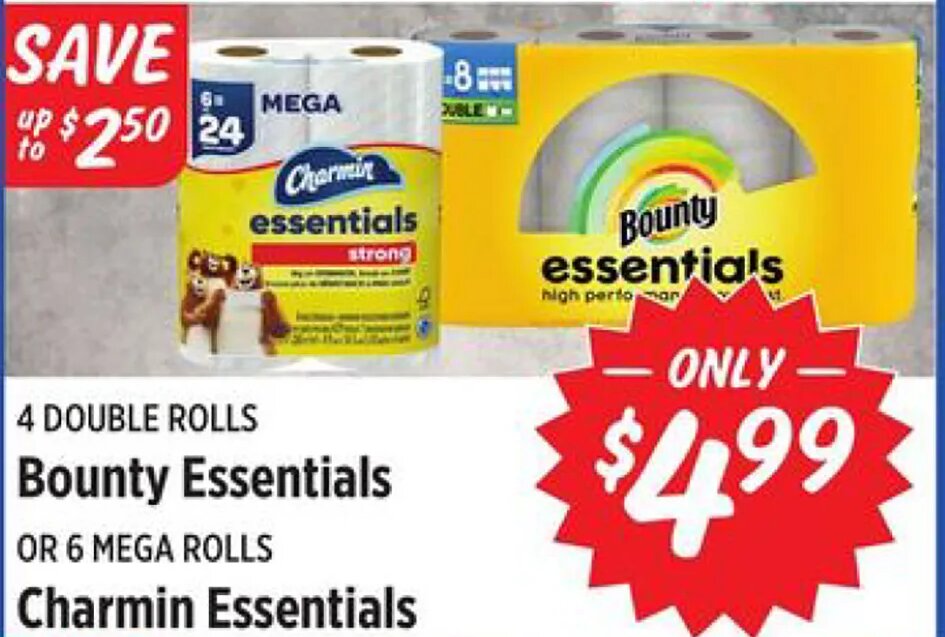 Bounty Essentials OR Charmin Essentials at Rouses