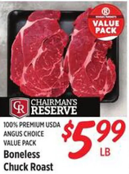 100% Premium USDA Angus Choice Value Pack Boneless Chuck Roast at Rouses