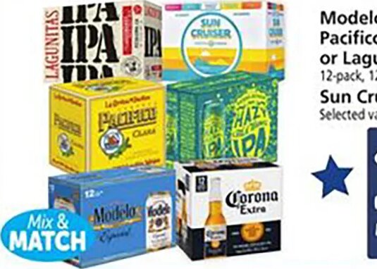 Modelo, Corona, Pacifico, Sierra Nevada or Lagunitas, Sun Cruiser at Safeway