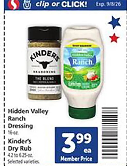 Hidden Valley Ranch Dressing, Kinder's Dry Rub