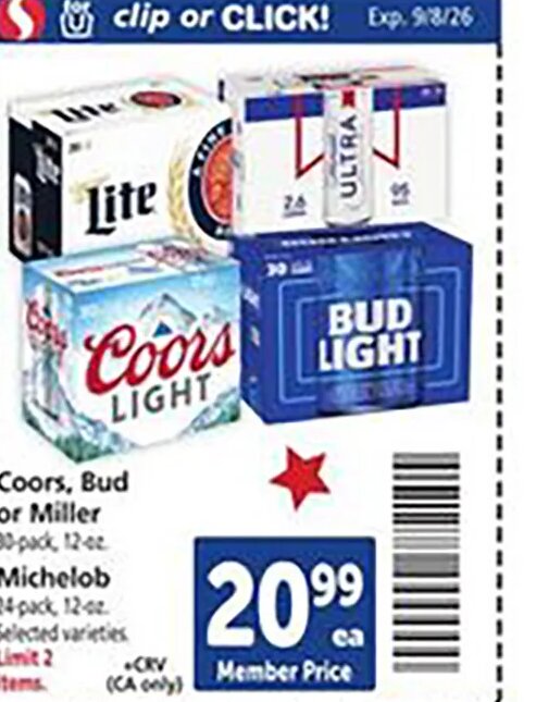 Coors, Bud or Miller, Michelob at Safeway
