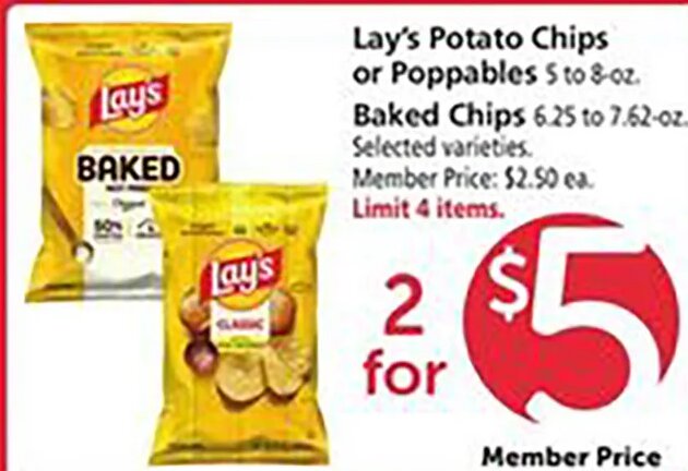 Lay's Potato Chips or Poppables / Baked Chips at Safeway