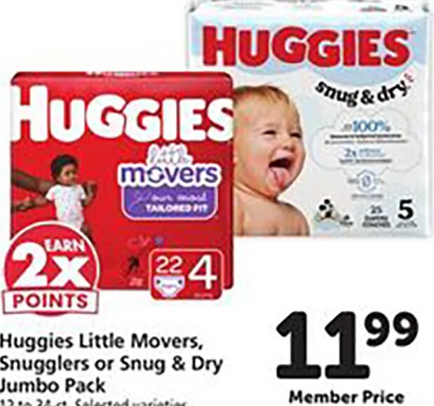Huggies Little Movers, Snugglers or Snug & Dry Jumbo Pack at Safeway
