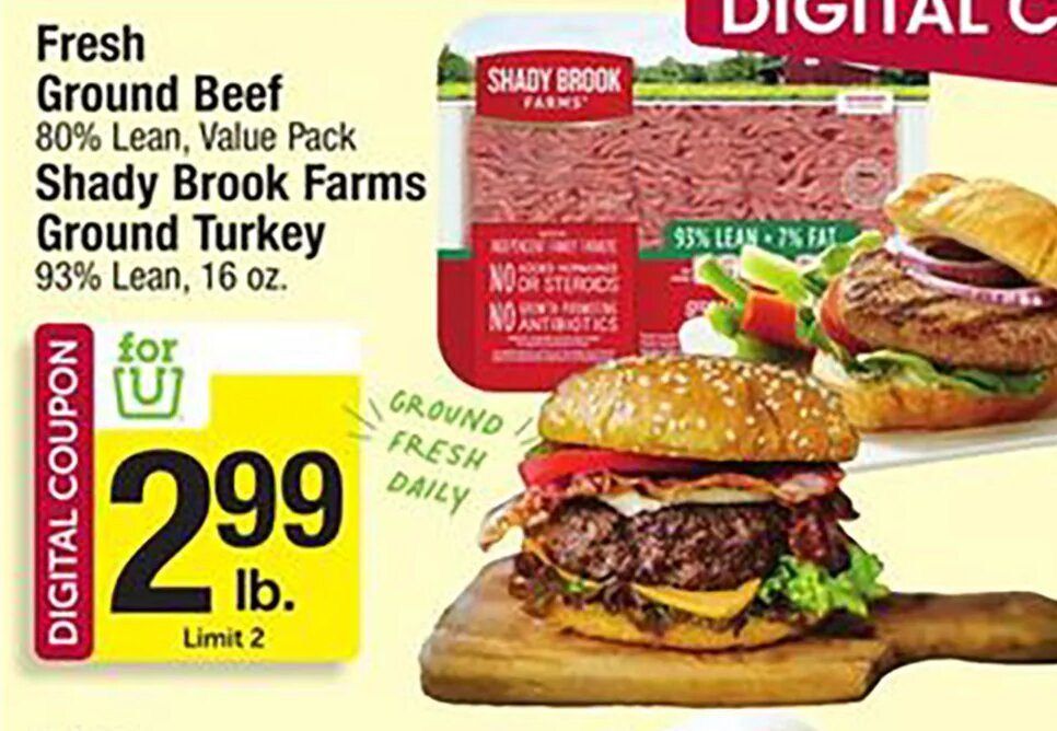 Fresh Ground Beef / Shady Brook Farms Ground Turkey at Shaw's