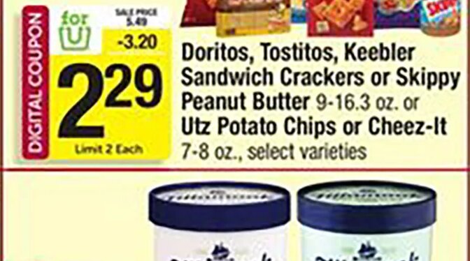 Doritos, Tostitos, Keebler Sandwich Crackers or Skippy Peanut Butter or Utz Potato Chips or Cheez-It at Shaw's