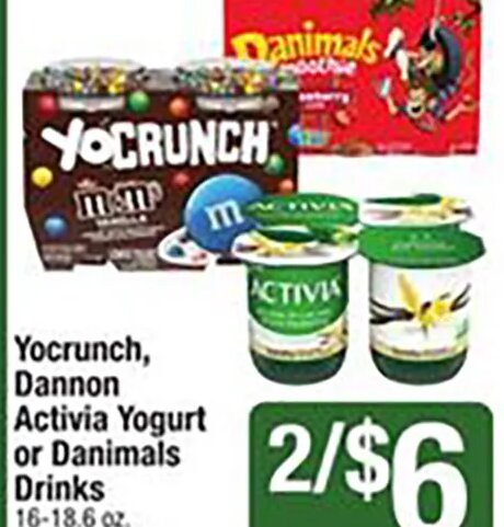 Yocrunch, Dannon Activial Yogurt or Danimals Drinks